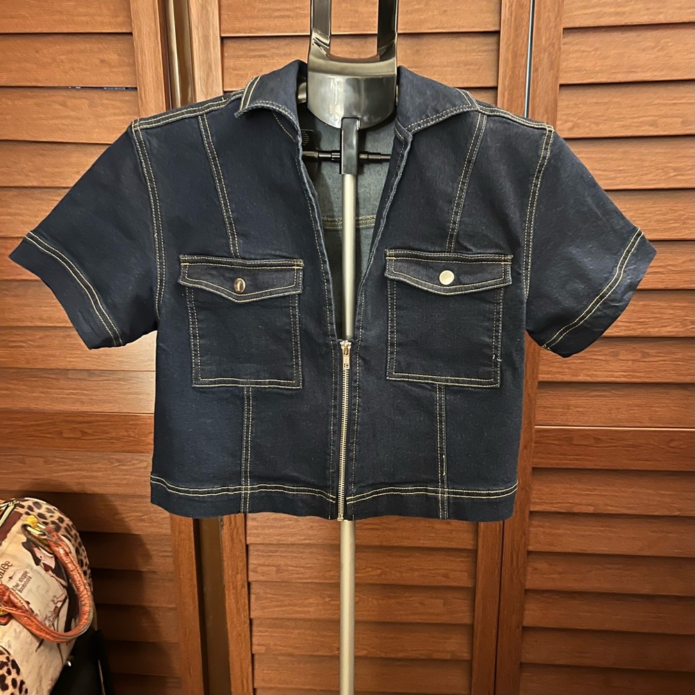 Dark Blue Short Sleeve Denim Jacket